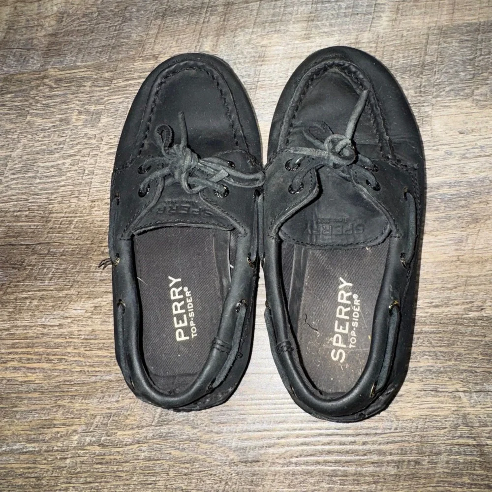 Sperry Top-Sider AO Boys 13M Black Leather Authentic Original 2 Eye Boat Shoes